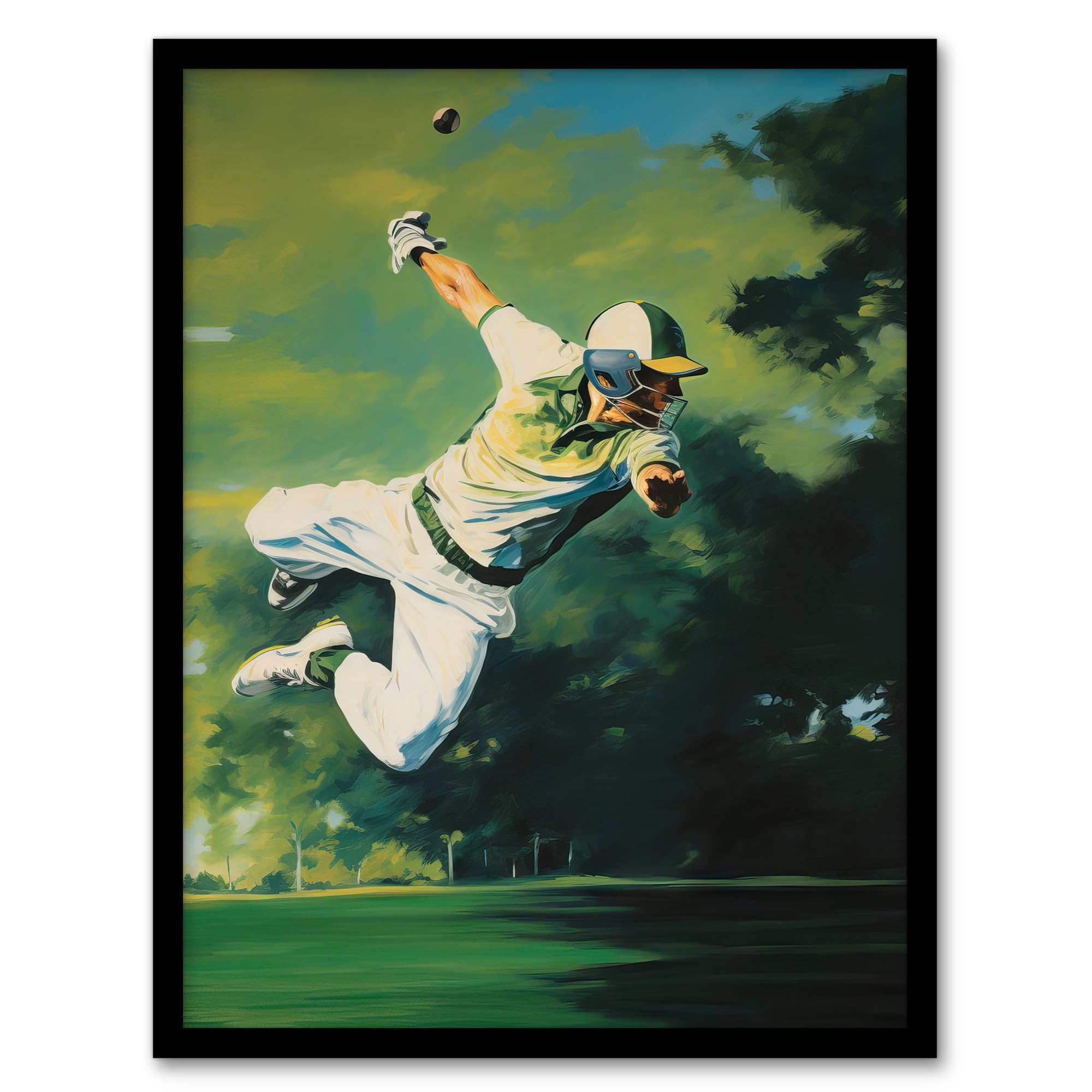 Artery8 Cricket Match Outfield Diving Catch Watercolour Artwork For Him Fan Man Cave Wall Art PrintA4 Size from B&Q