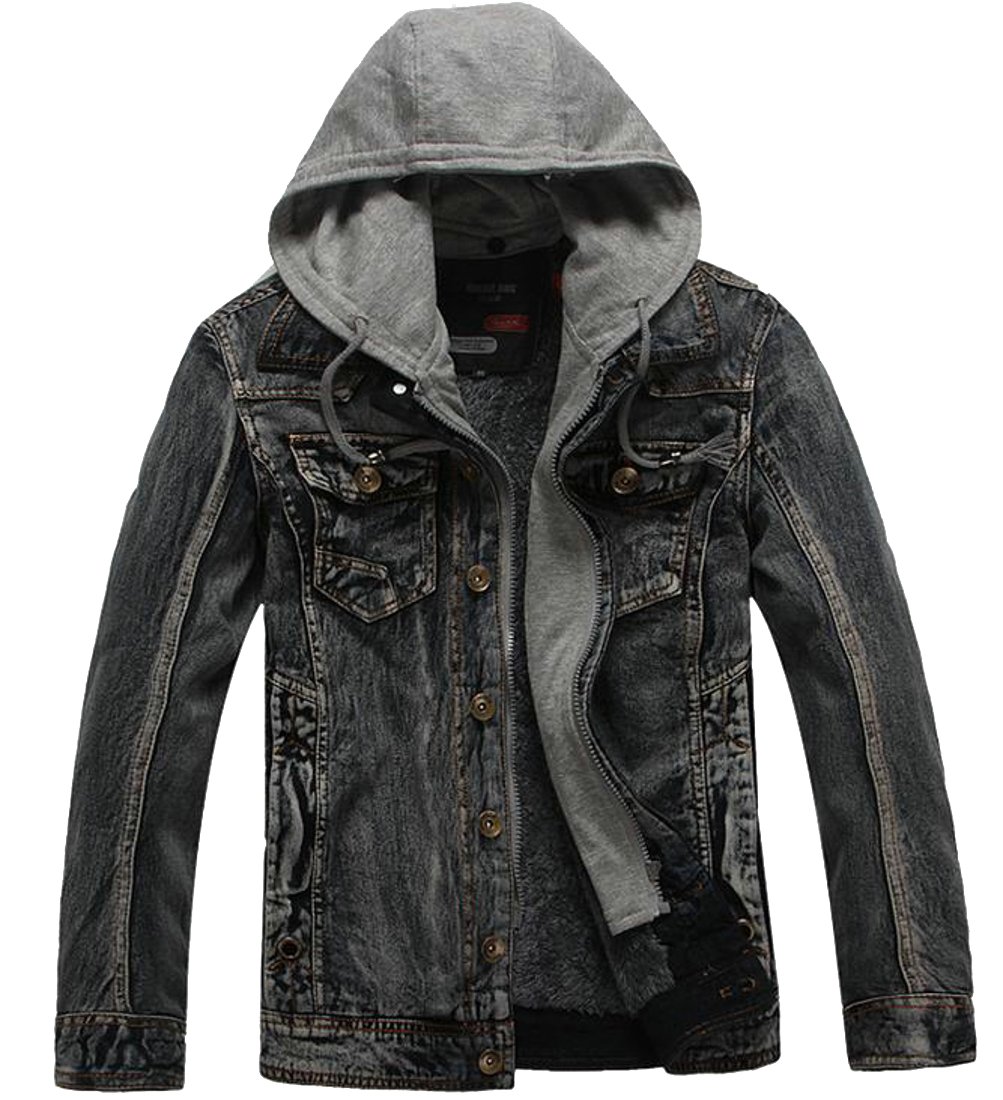 jmwss qd mens drawstring fleece lined denim jacket with hood buttons grey m grey us medium, gray, m
