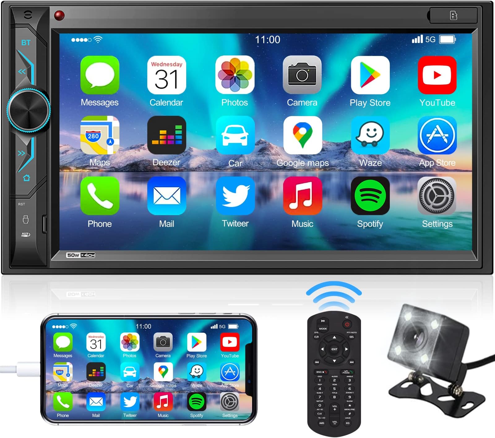 Double Din Car Play Radio: 6.8" Android Auto Touchscreen Stereo for Truck