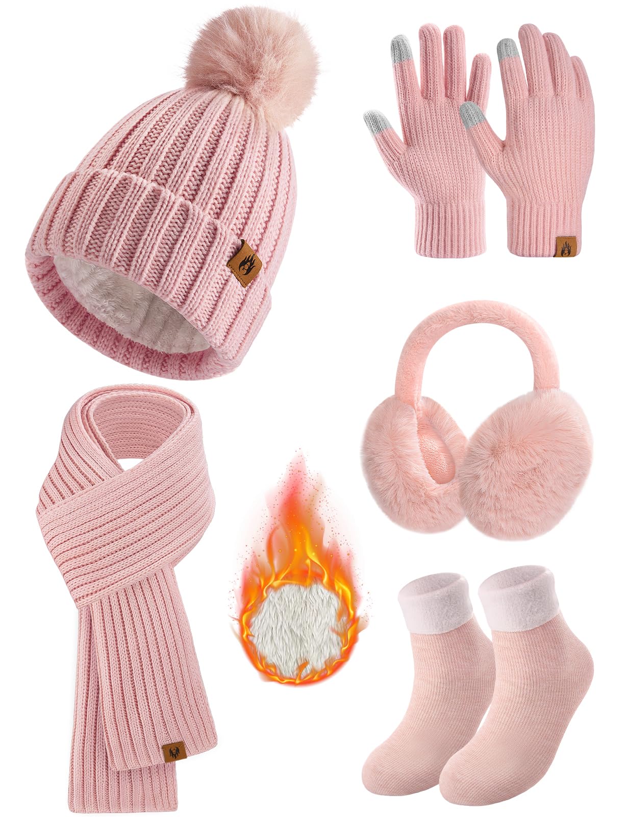 Winter Beanie Hat Scarf Gloves Ear Muffs Socks Sets for Women Men Warm Beanies Hats Touch Screen Gloves Long Scarves 5PCS-image-31