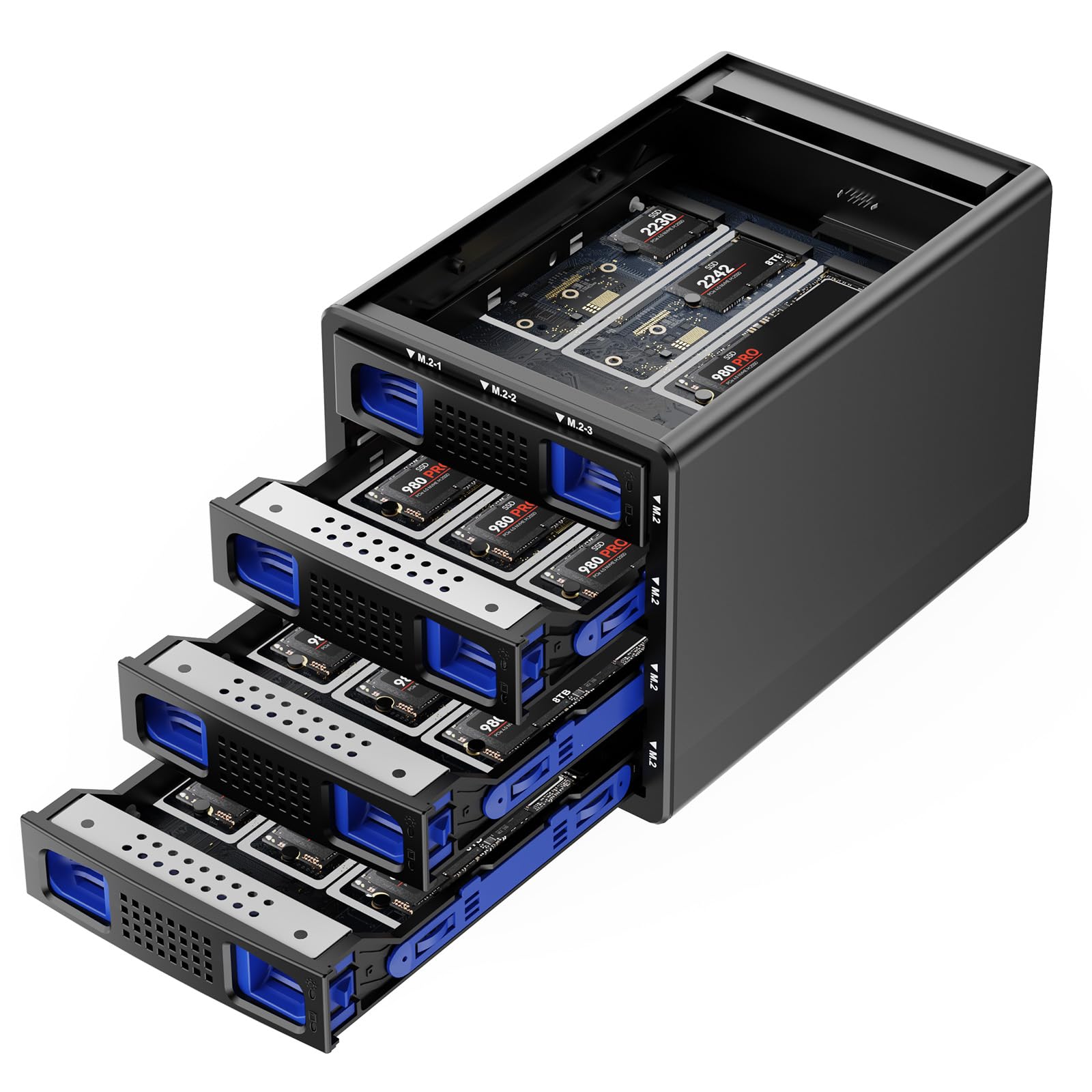 CENMATE 4*3 M / B+M Key M.2 NVMe Enclosure with Cooling Fan and USB A/C 3.2 Gen 2 (10Gbps), Hard Drive Enclosure Support 96TB(4*3*8TB 2230/2242/2260/2280/22110 SSDs)-image-47