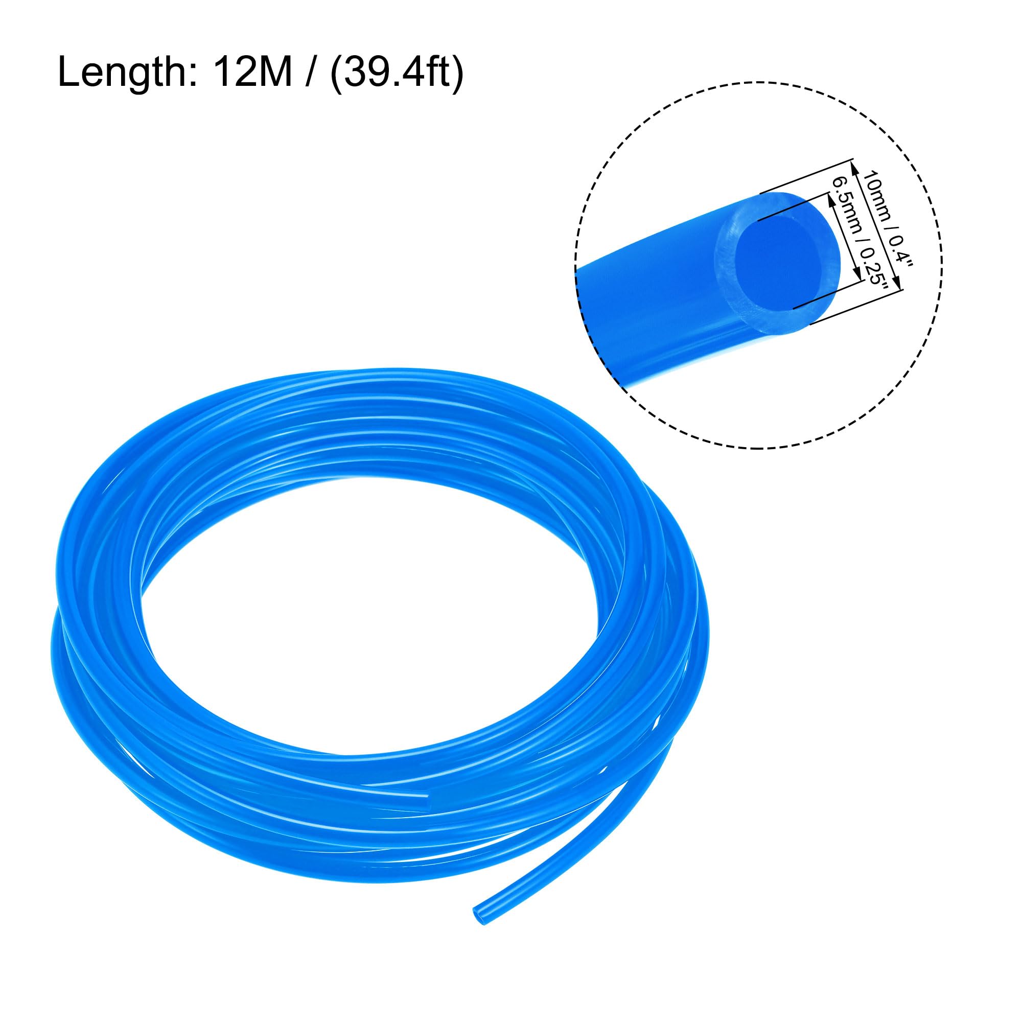 sourcing map Pneumatisch Luftschlauch Luftkompressorrohr 6,5mm ID x 10mm AD x 12m/39,4Ft PU Rohr Blau