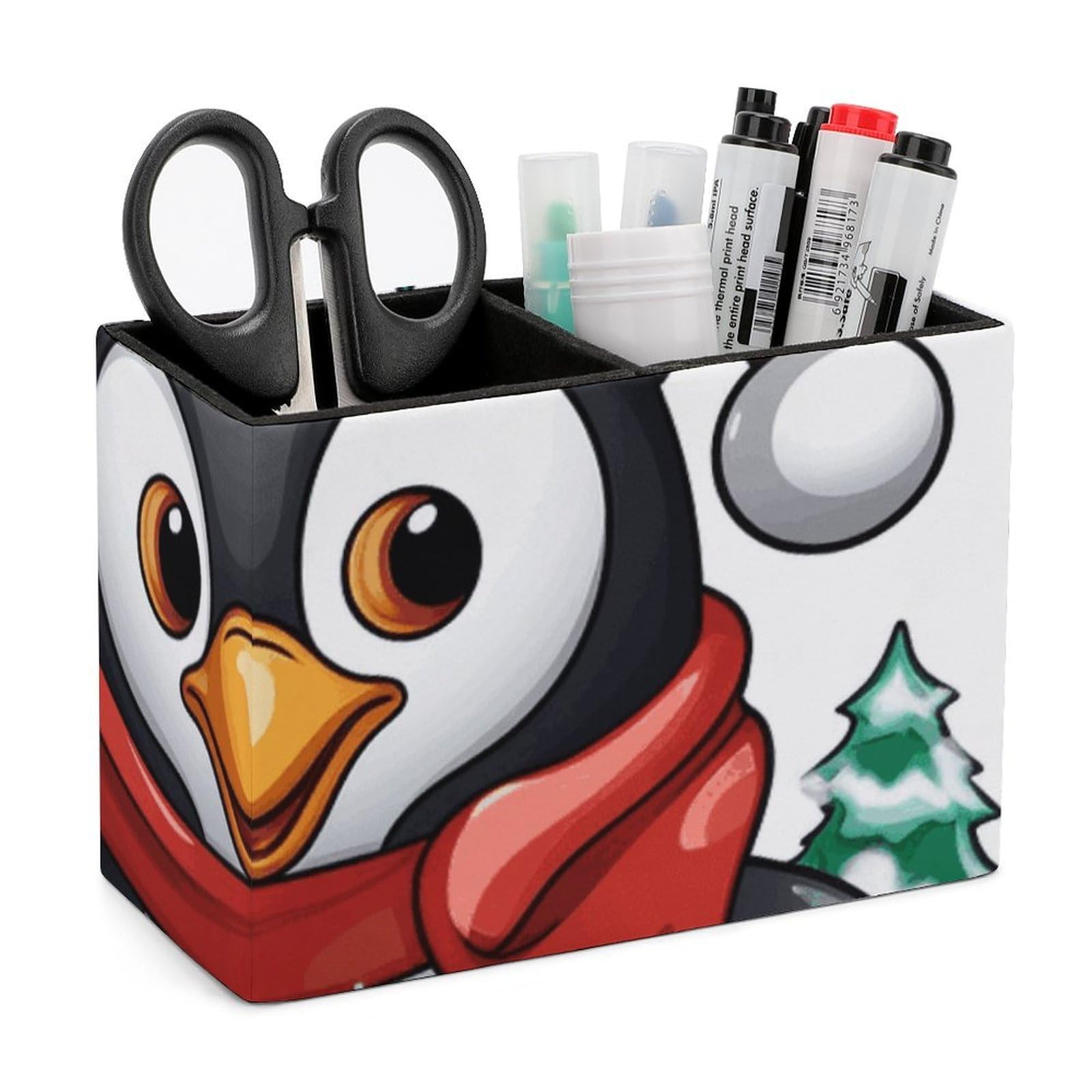 JTREHY Christmas Penguin Pencil Holder Exquisite Fashion Leather Pen Receptacle Soft High-End Pen Container for Office Home Accessories Or Housewarming Present