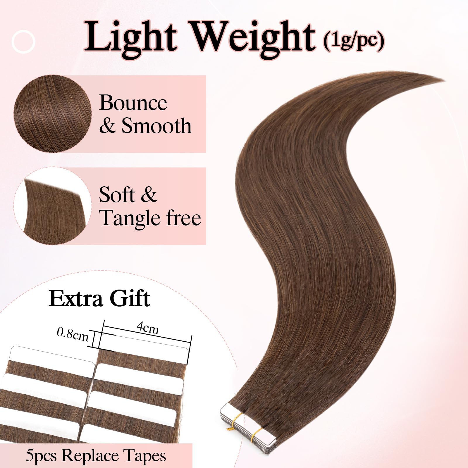 SEGOHAIR 10Pcs Human Hair Tape in Extensions, 16" Thin Tape Hair Extensions - Image 2