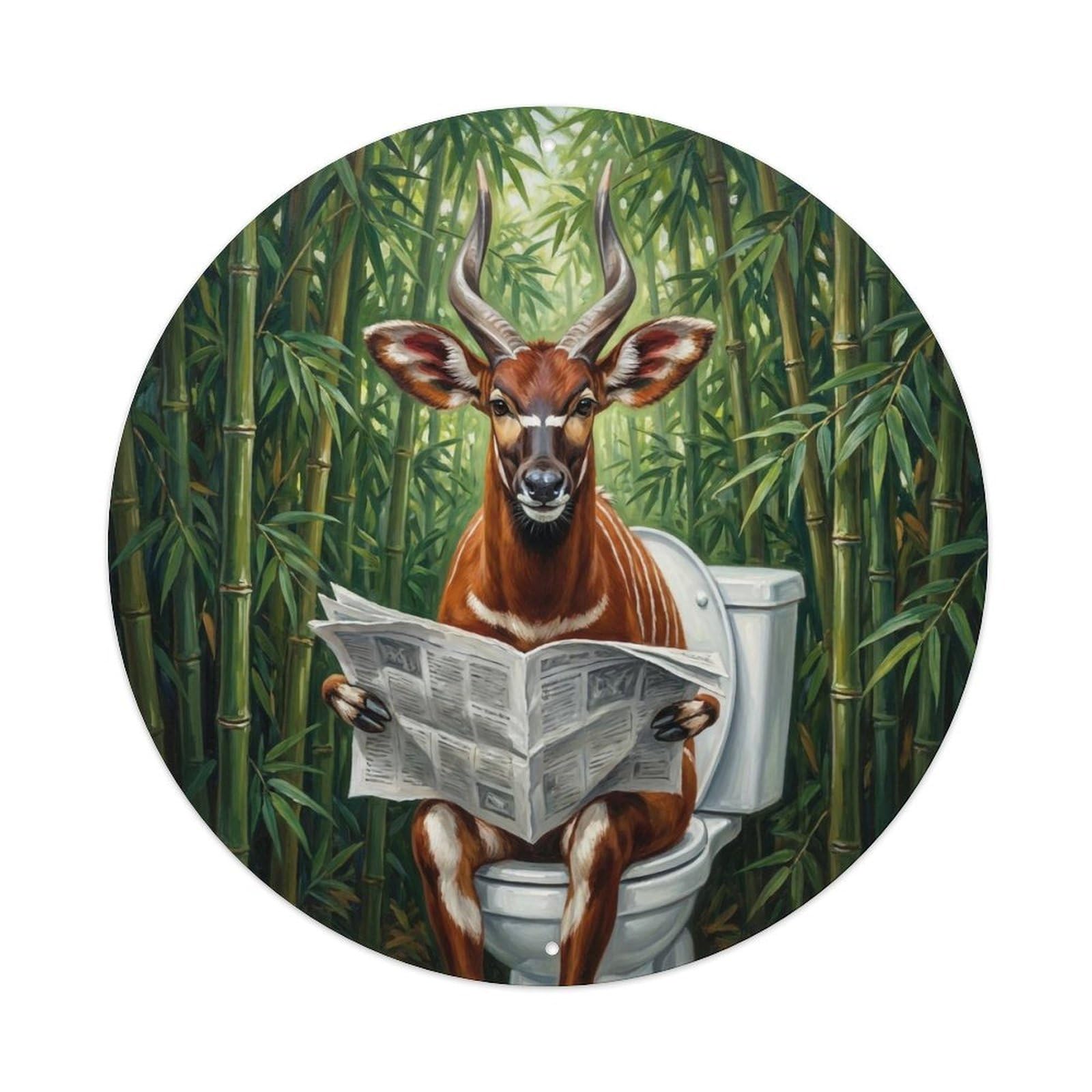 Okahys 8X8inch(20X20cm) Bongo On Toilet Humorous Bathroom Bamboo Jungle Reads Metal Tin Sign