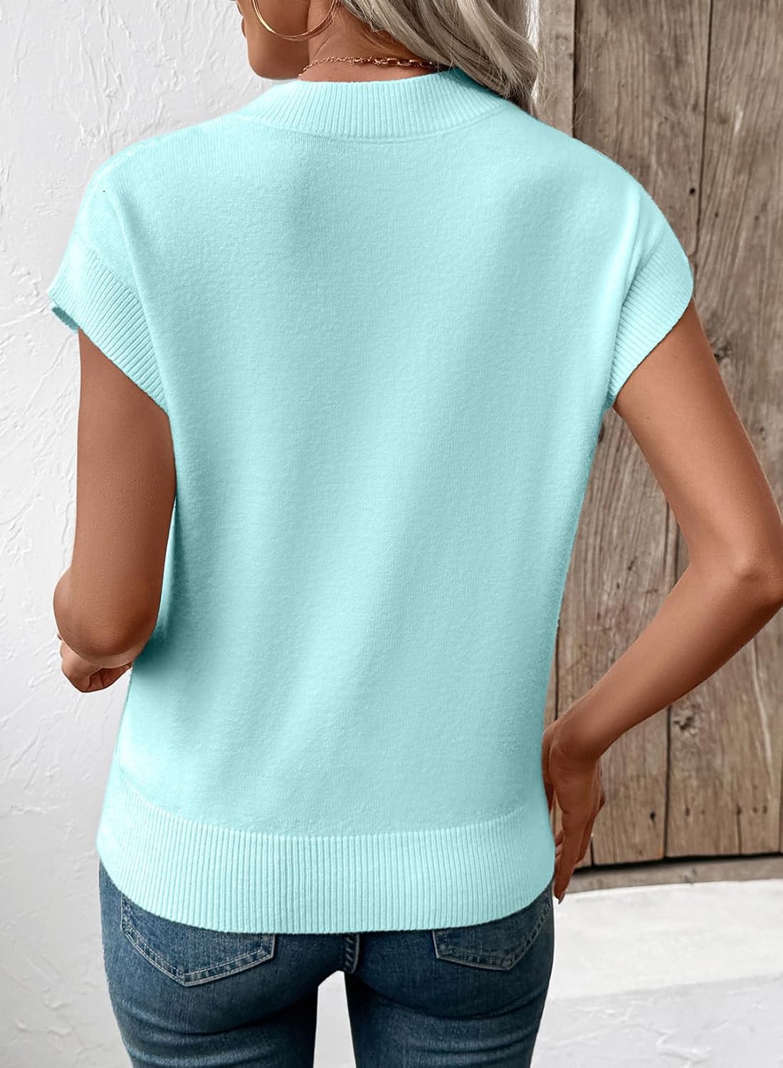 EVALESS Short Sleeve Sweater for Women Crewneck Color Block Knit Tops 2026 Spring Trendy Cap Sleeve Sweater Vest - Image 3