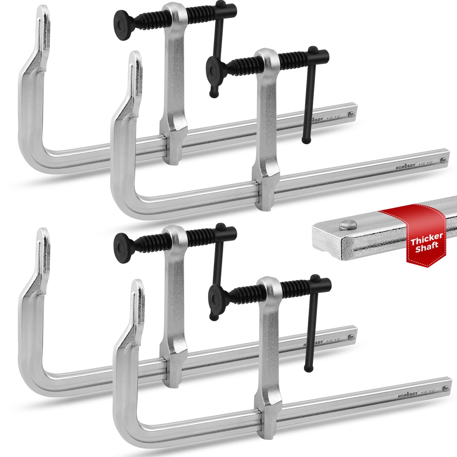 HORUSDY 4PCS Heavy-Duty Bar Clamps, 12-Inch F Bar Clamps with 1200LBS Strong Clamping Force, Drop-Forged Steel Frame, Smooth Adjustment for Woodworking, Metalworking, Welding, DIY, and Garage Projects