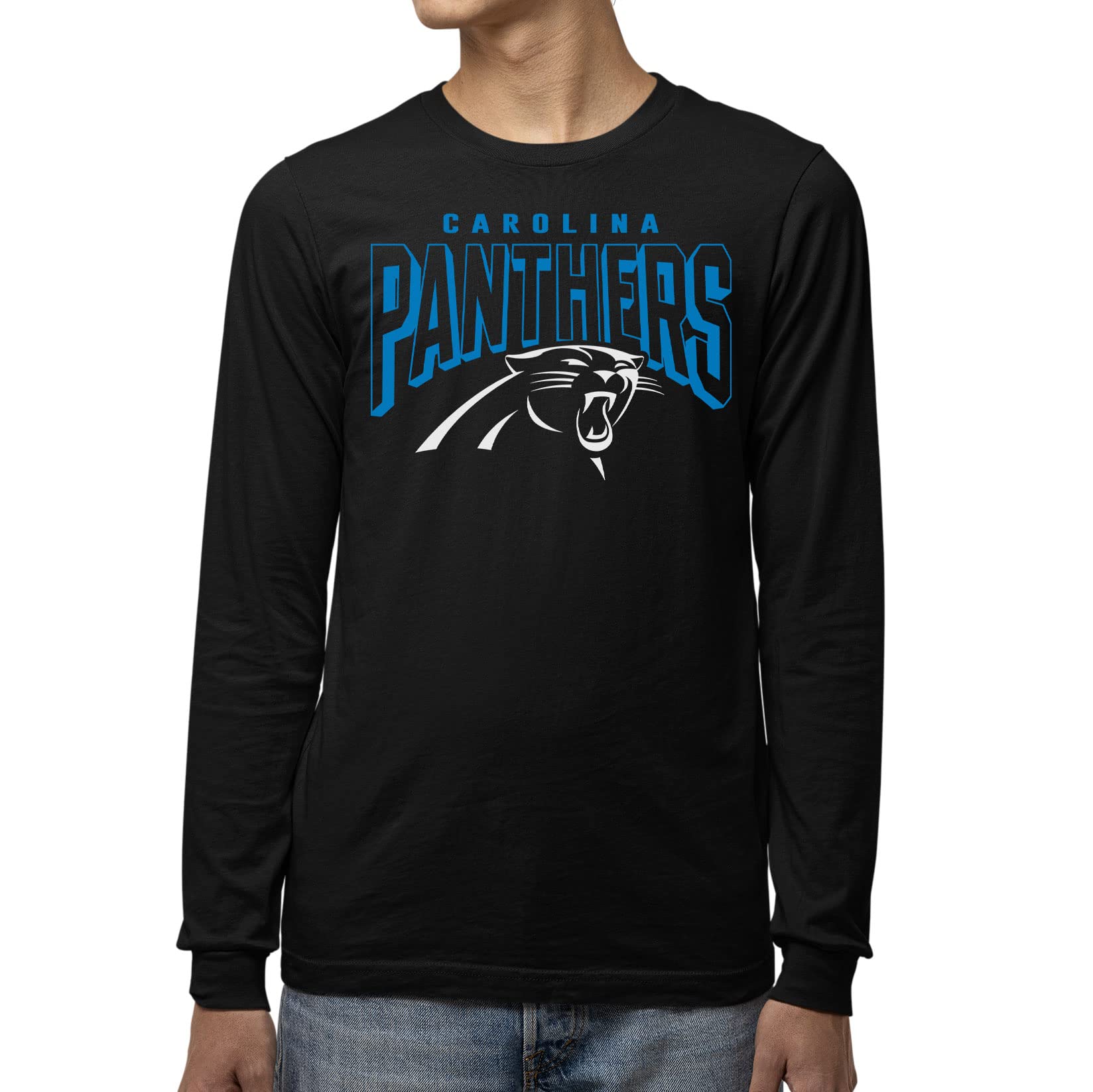 Junk Food Clothing x NFL - Carolina Panthers - Bold Logo - Men's and Women's Long Sleeve Fan Shirt - Size Small