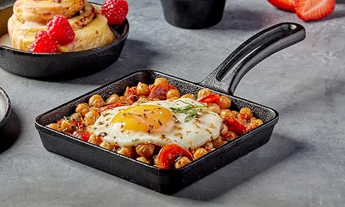 Miniatura 6 de Mirro Mini cuadrado de hierro fundido de 5 x 5 pulgadas, utensilios de cocina presazonados aptos para horno para camping, uso en interiores y