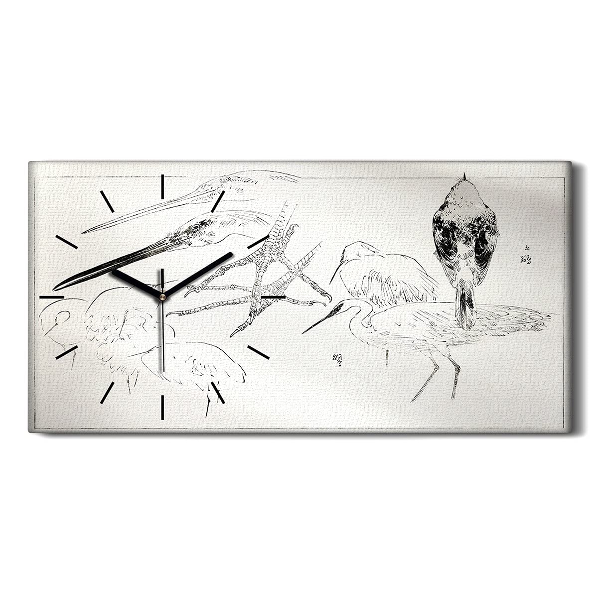 Horloge sur Toile Sans Tic Tac Silencieuse 60x30cm Art Moderne Oiseaux