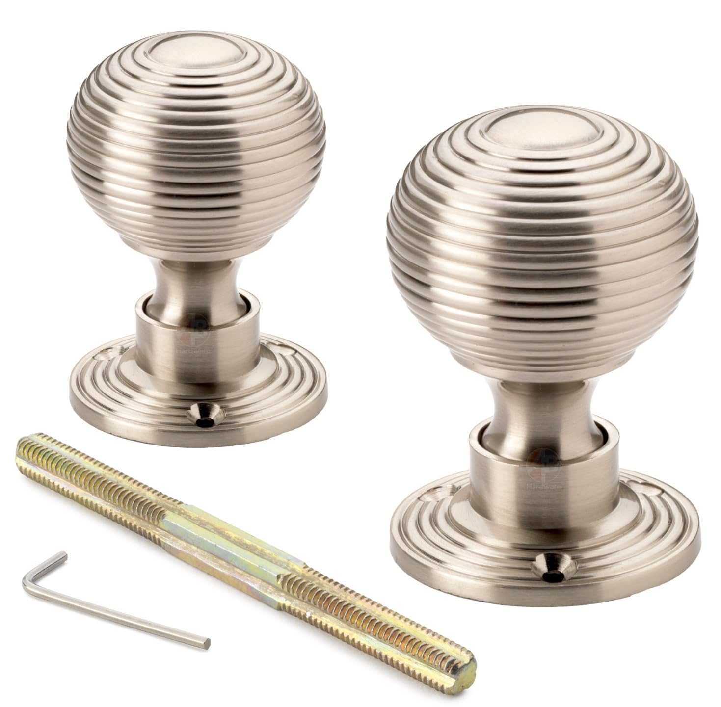 A.b Hardware Brushed Satin Nickel Reeded Queen Anne Beehive Style Mortice Door Knobs Pair