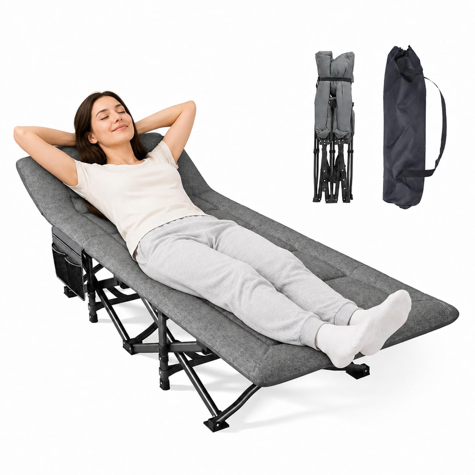 Camping Bed for Adults,Heavy Duty Folding Camp Bed with Mattress,190x71cm — image 1