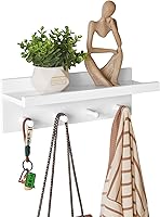 Aibiju Solid Wood Wall-Mounted Coat Hook Shelf 15.75in - Entryway Organizer for Coats, Towels, Keys in Kitchen or Bathroom, White YD-WS0240W