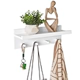 Aibiju Wood Coat Hook with Wall-Mounted Shelf,15.75in Entryway Wall Hanging Shelf, for Bathroom, Kitchen, Coat Towel Key Organizer White YD-WS0240W