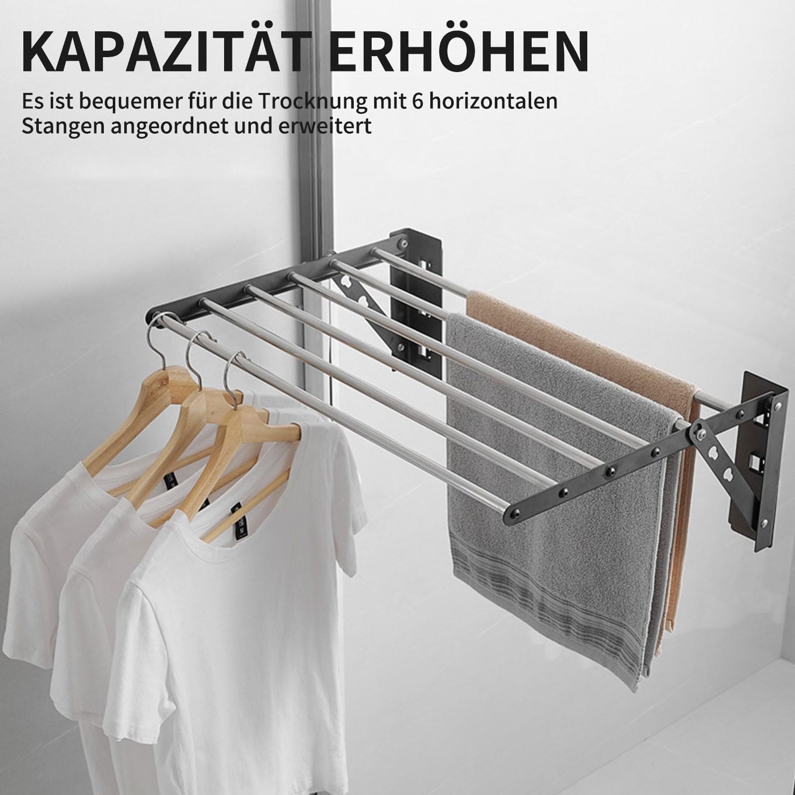 Asciugabiancheria da parete in acciaio inox, robusto e estensibile, per interni ed esterni (80 x 39,5 x 20 cm)