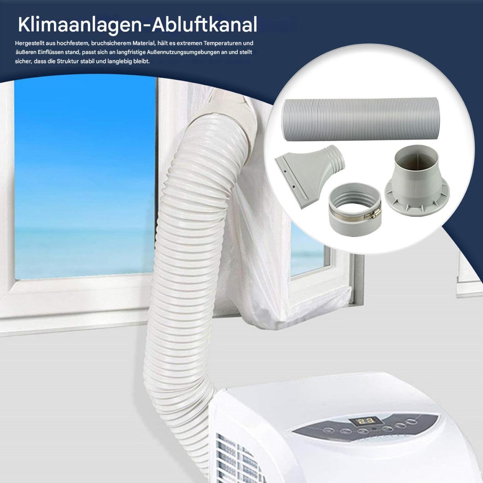 Fenster-Klimaanlagen-Set – Solides Weißes PVC, Heißluftauslass-Adapter, Extra Langer Verlängerungsschlauch, Hält Ihren Raum Wirklich Schnell Kühl | Um Den Sommer Im Home-Office-Schlafzimmer Abzukühlen