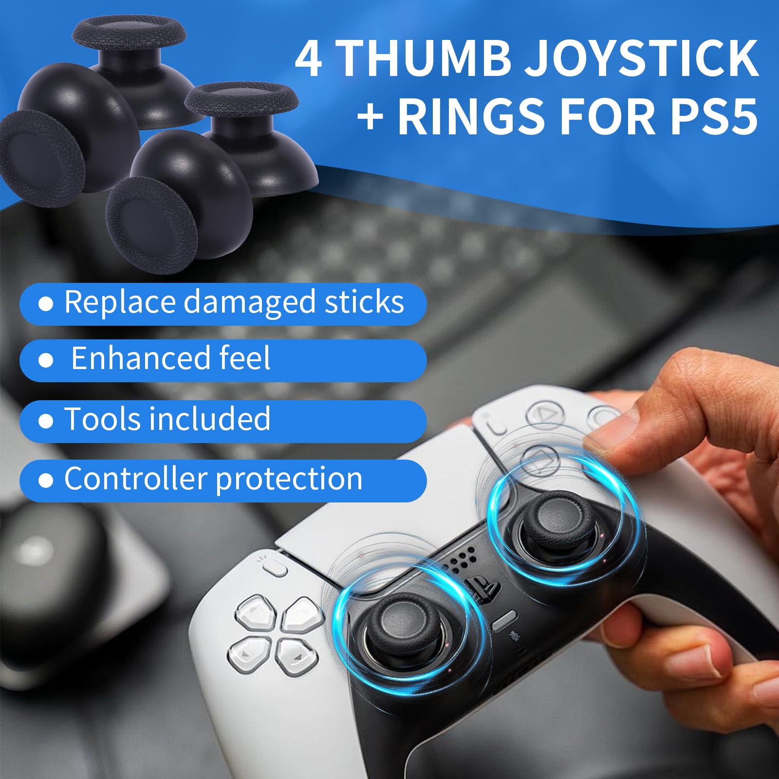 TMR Elektromagnetyczne Joystick, Kompatybilne z PlayStation 5 PS5, Bez Dryftu, Zestaw Naprawczy z Nasadkami 3D, Akcesoria Zamienne z Narzędziem Otwierającym