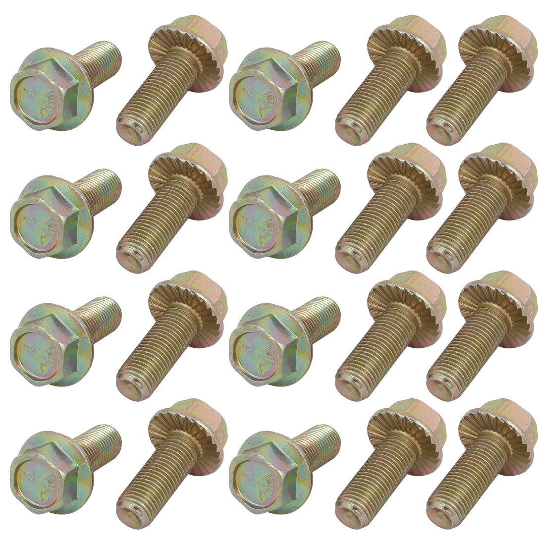 uxcell 20Pcs 3/8-24 x 1 Inch Thread Carbon Steel Grade 5 Hex Serrated Flange Screw Bolt