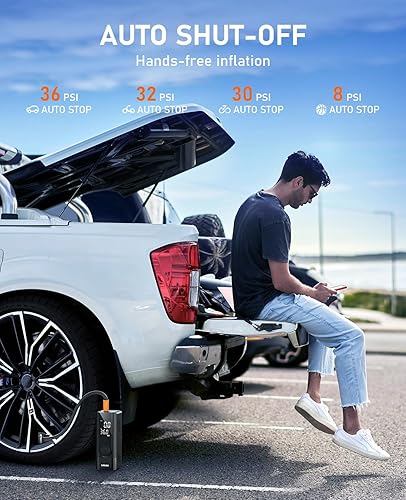 Miniatura 5 de Tire Inflator Portable Air Compressor, Battery & 12V DC Dual Power Air Pump for Car Tires, 150PSI Cordless Bike Tire Pump with Digital Pressure