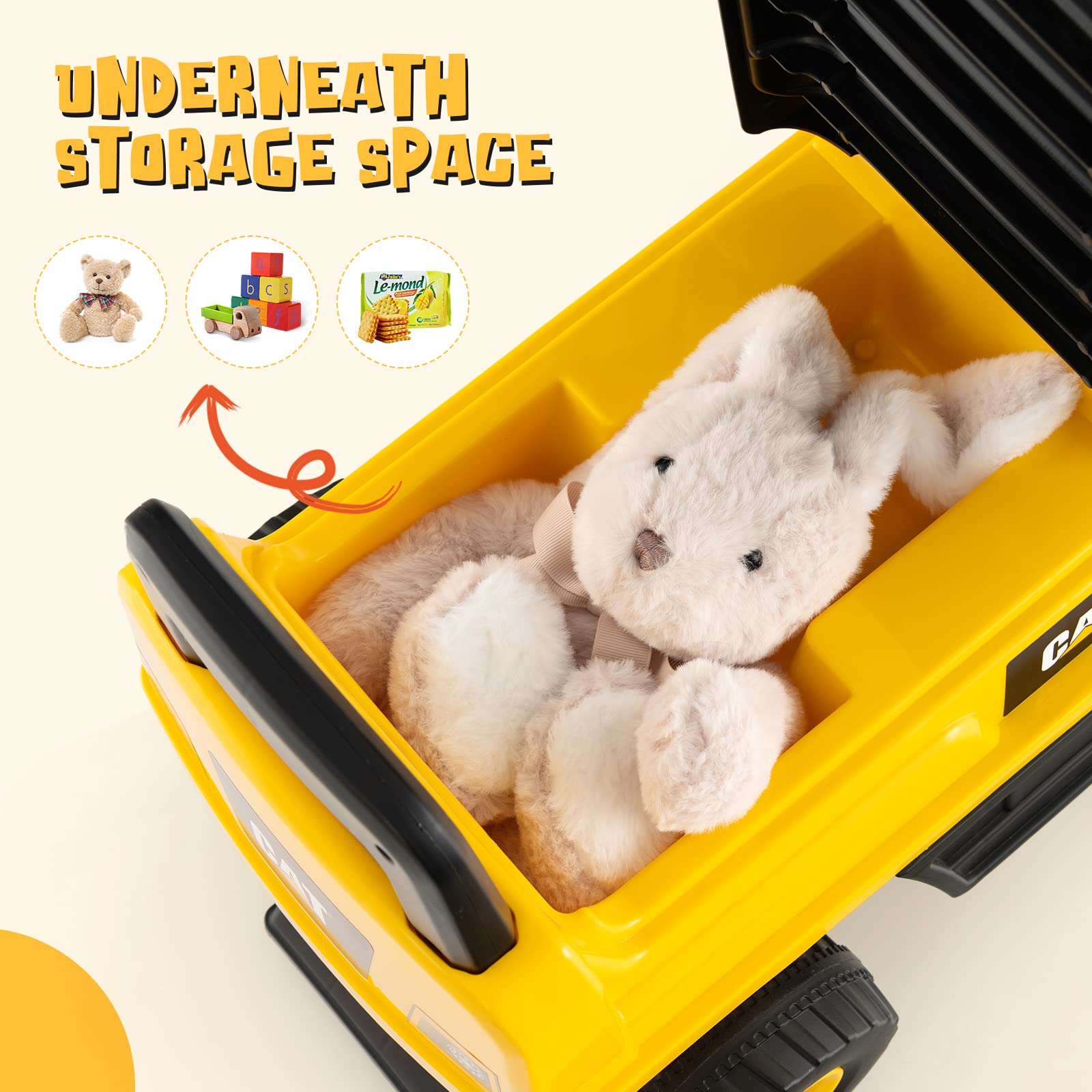GOPLUS Portador Bulldozer para niños con bocina y Espacio de Almacenamiento Oculto, vehículo excavador con Pala y Asiento cómodo, Carga 25 kg, para niños de 1 a 3 años