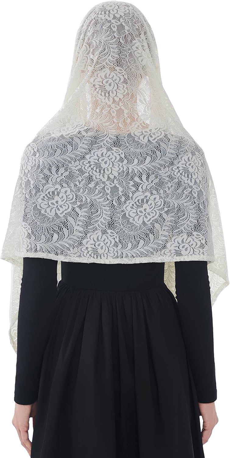 Wgior Elegant Floral Catholic Church Veil, Soft Mantilla Chapel Prayer Scarf Wrap Shawl Headscarf - Image 6