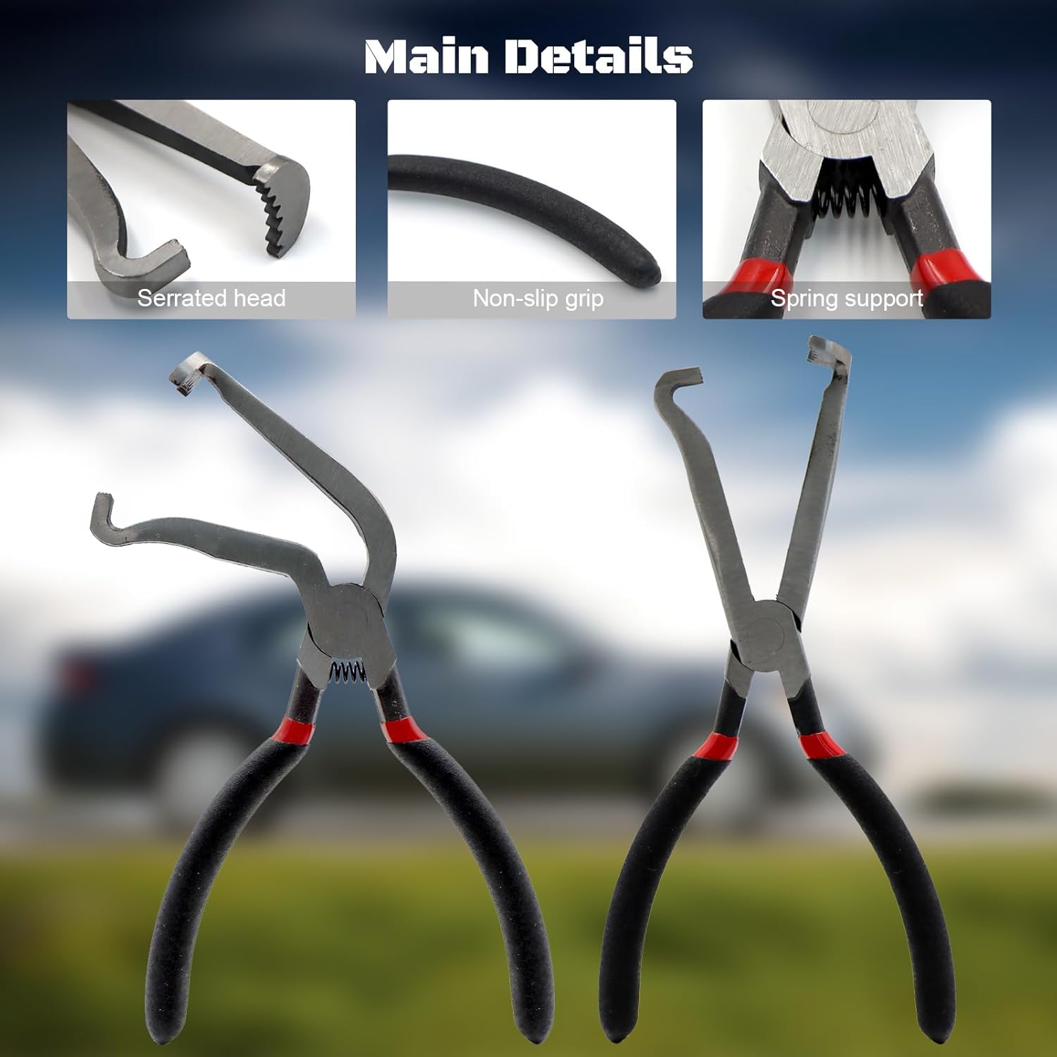 Eelectrical Disconnect Pliers,Electrical Disconnector Pliers for Cars, Fuel Line Petrol Clip Pipe &Automotive Tools for Push Tab Style Plugs (1*Straight+ 1 * 60 Degree)