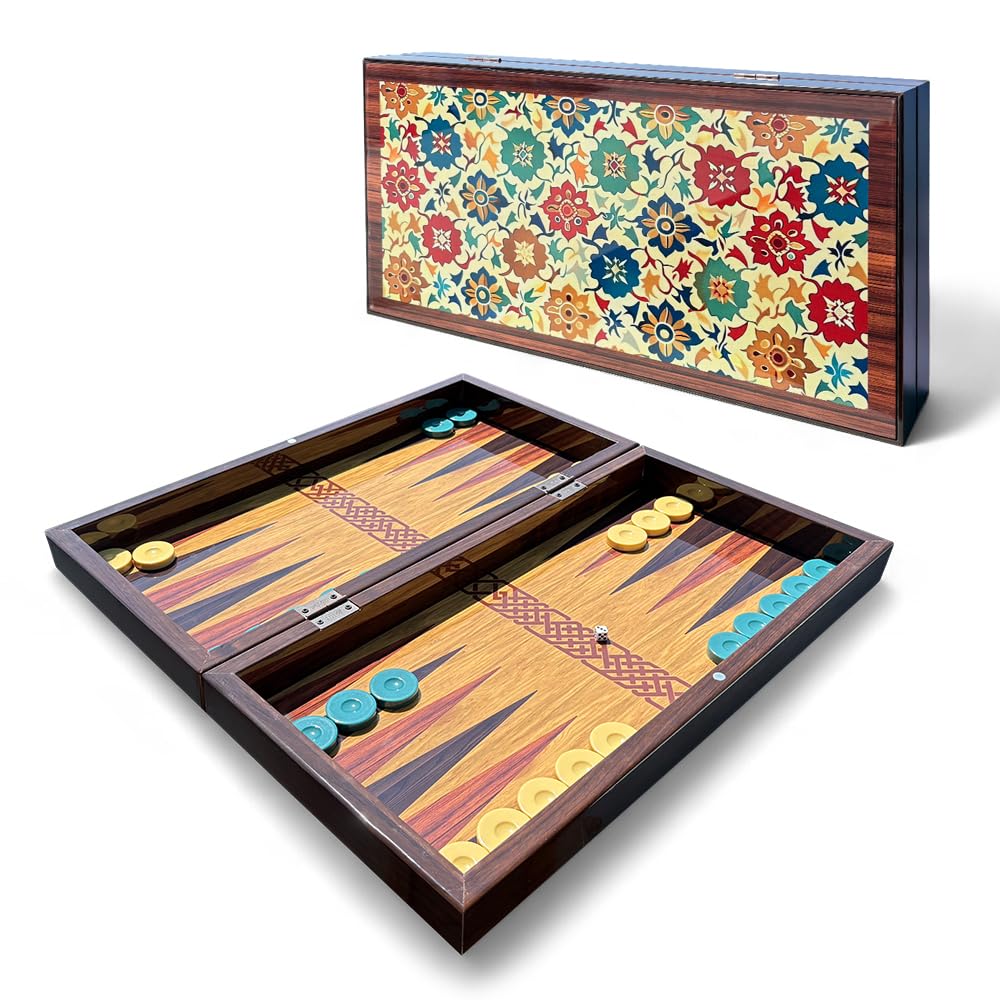 Biggdesign Bloom Backgammon Set aus MDF, Magnetverschluss & Spielsteine | 16 mm MDF-Korpus, Coex-Cellophan-Spielfläche, 36 mm Spielsteine, 9 mm Würfel, für Erwachsene, Made in Türkiye