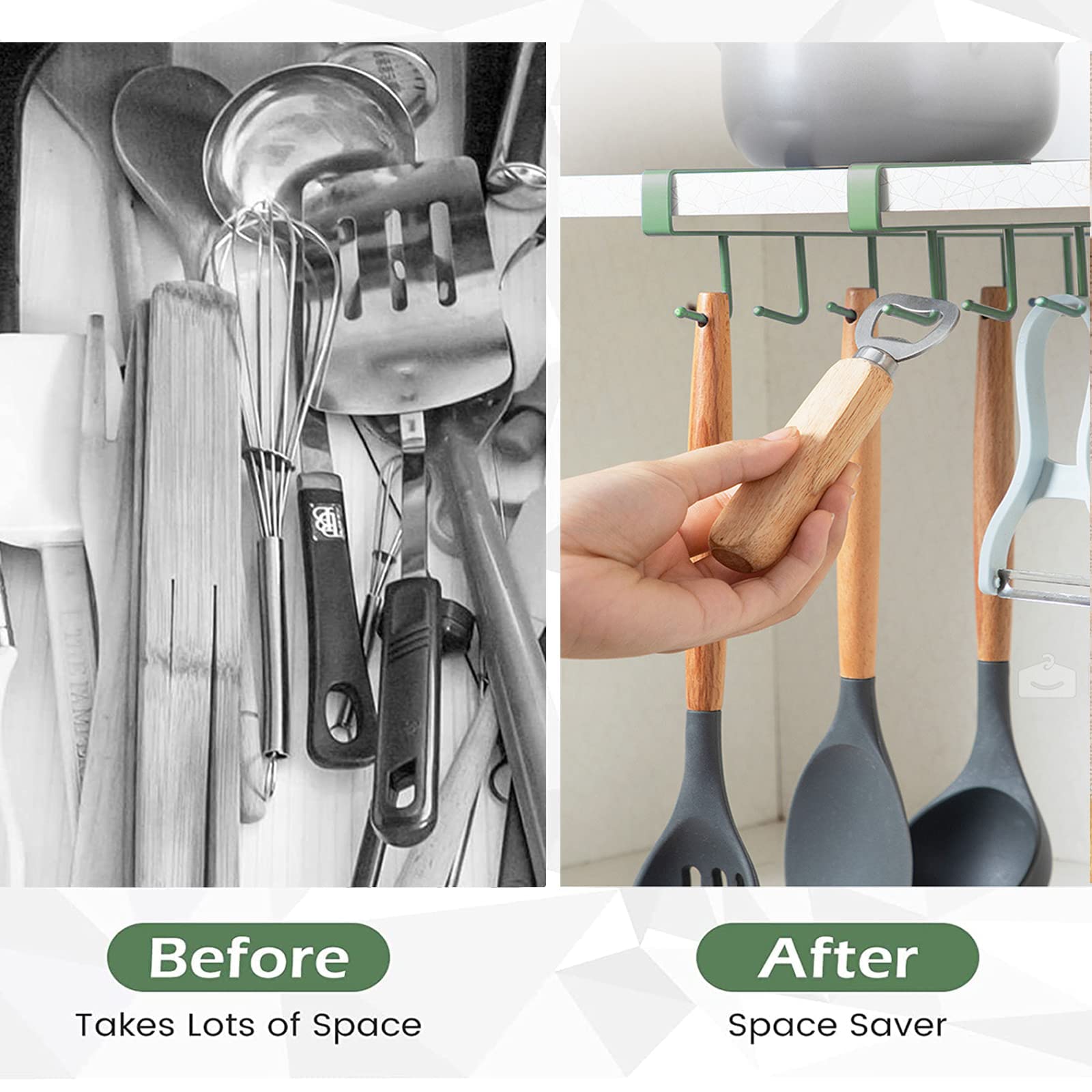 Ganci Sotto Armadietto Per Tazze - 2 Pezzi, Bianchi, Senza Fori, Carico 3 Kg, Per Cucina O Armadio - Foto 5