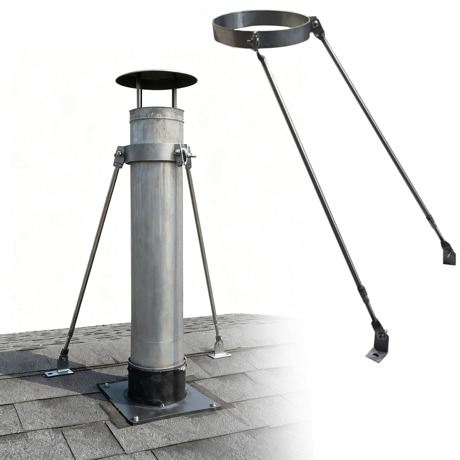 Soporte de tubo resistente para pared o techo, kit de soporte de chimenea con abrazadera y varilla, soporte de fijación de tubo de estufa de metal con tornillos, 150 mm
