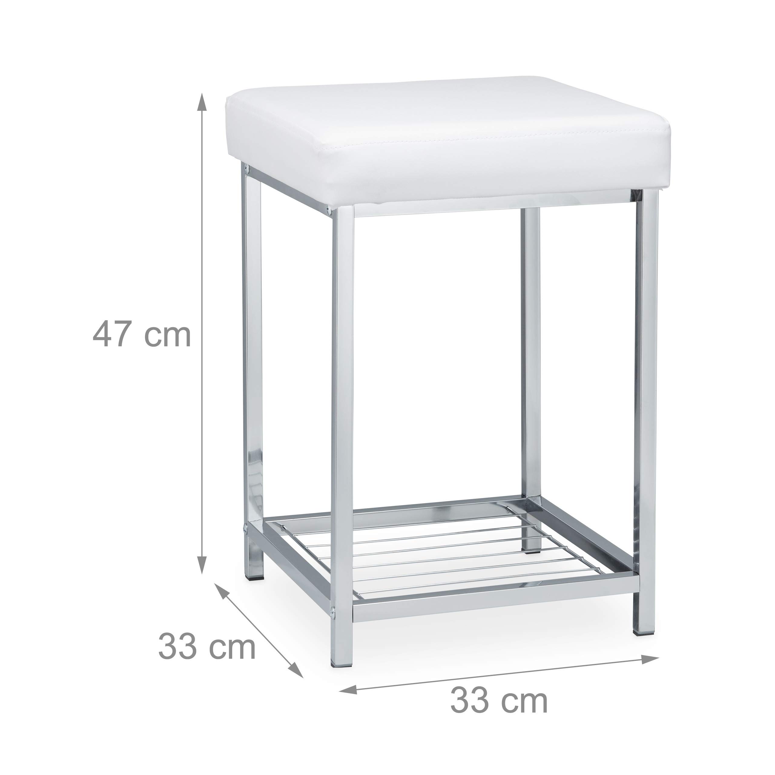 Relaxdays, weiß Hocker gepolstert, Kleiner Sitzhocker, Quadratisch, Polsterhocker mit Ablage, Badhocker, HBT 47x33x33cm