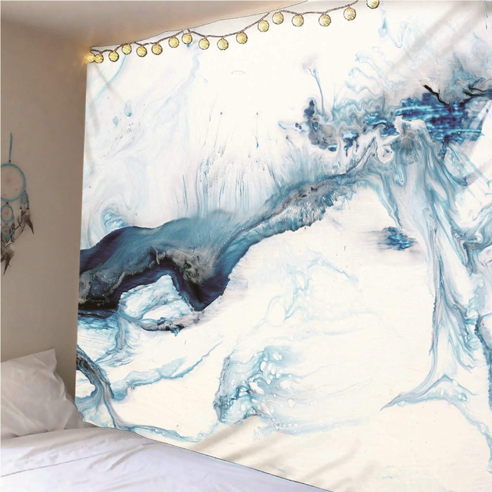 Aeici Tapiz Tela Muro Playa, Manta Tapiz Tapiz de Pared Patrón de mármol Tapiz- Blanco Azul, 260x240CM