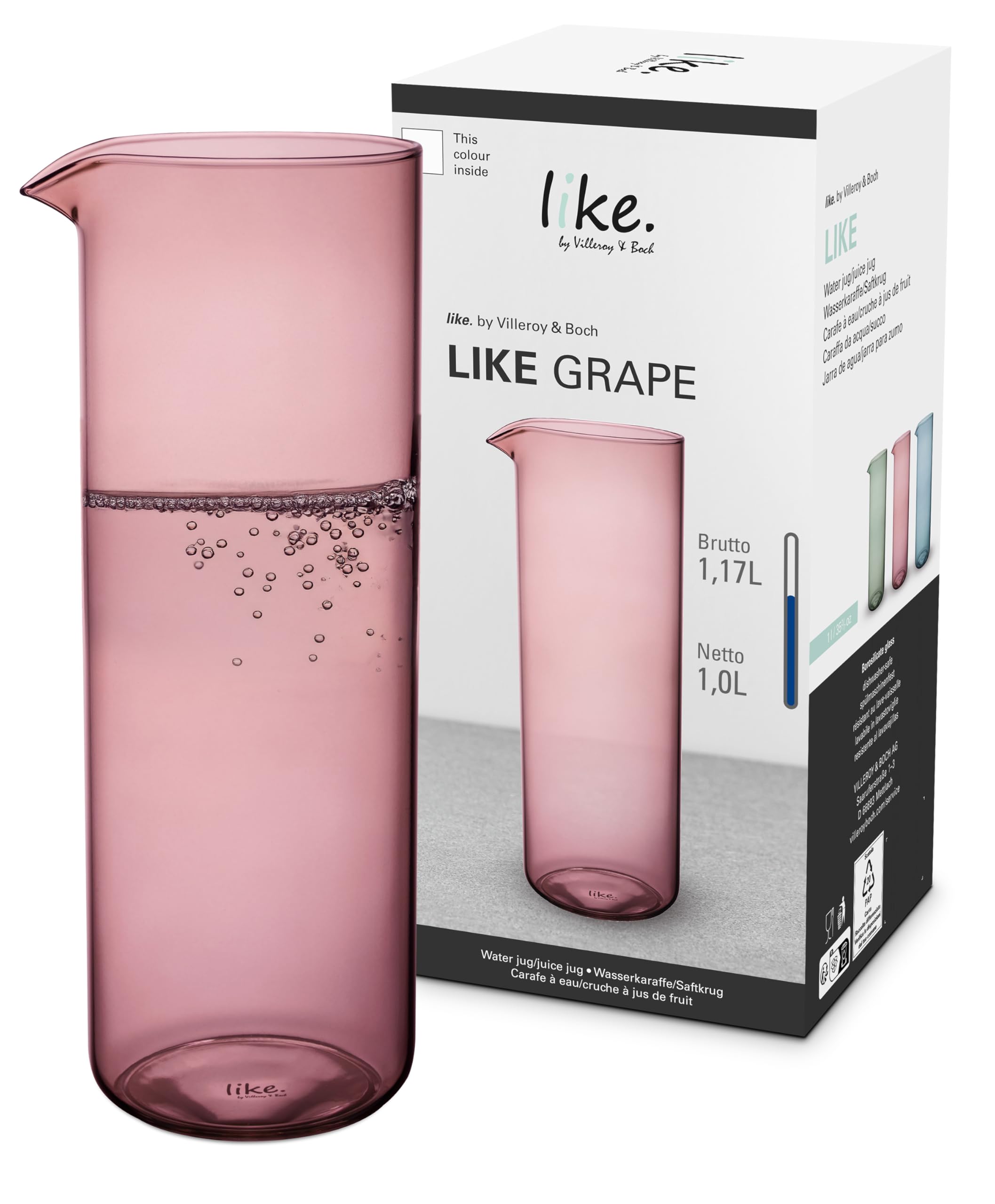 like. by Villeroy & Boch - Like Grape Water jug Purple, Dishwasher-Safe, Juice jug, Glass Carafe in a Modern Design, Ideal for Water & Juice, Borosilicate Glass