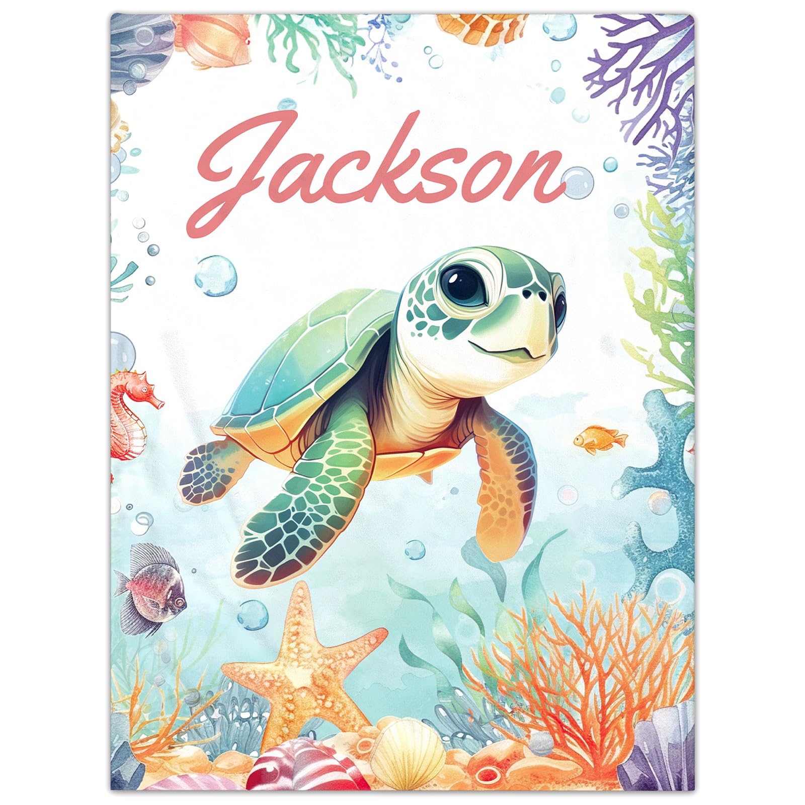 Jodimitty Personalised Baby Blanket Turtle Throw Blanket Flannel Fleece Custom Name Animal Pattern Throw Blanket for Bed Sofa Travel Nap, Blankets and Throws, 100/120/150/200cm — image 1
