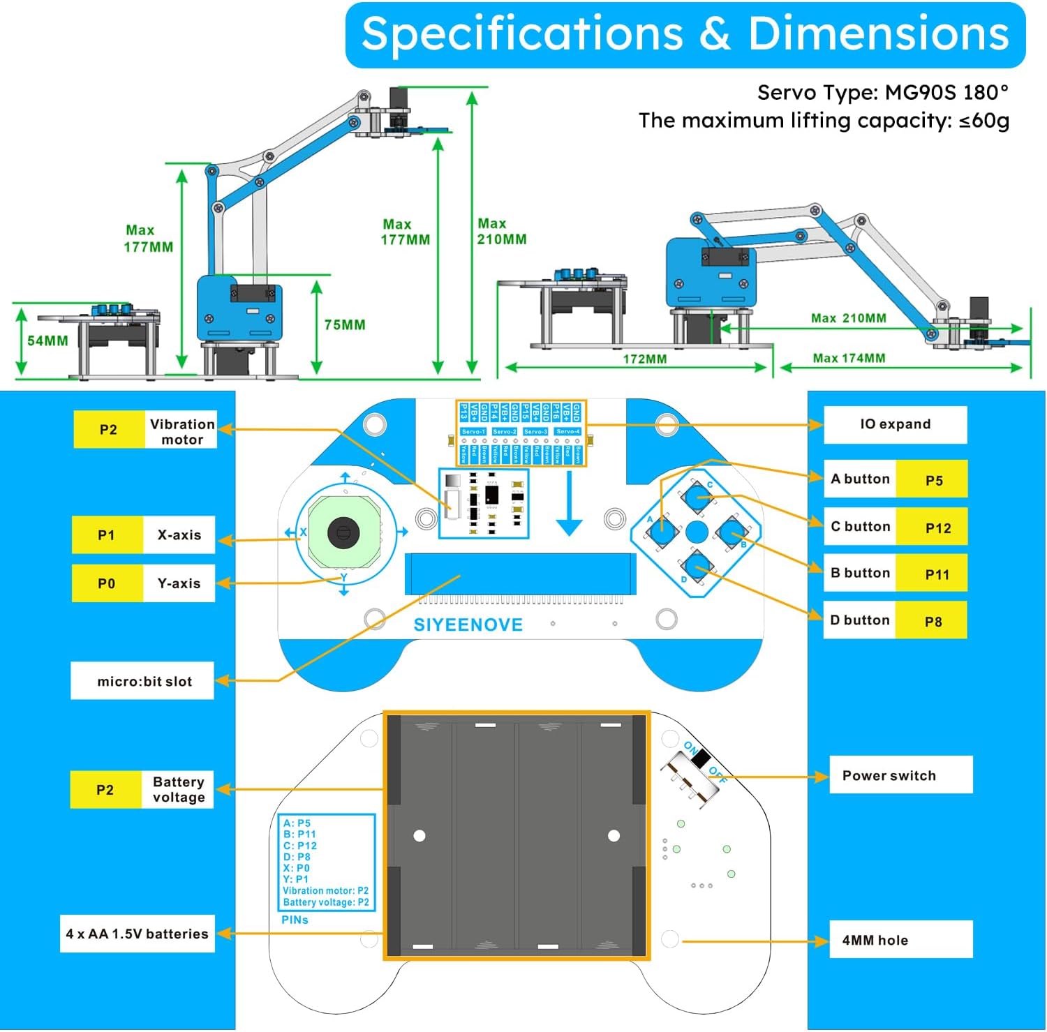 microbit Smart Robotic Arm Kit, 4DF Programmable Mechanical Arm Building Kit for Makers & STEM Enthusiasts to Learn Coding, Science & Engineering, Micro:bit v2 and AA Batteries not Included