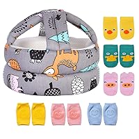 Vista 1 de Casco ajustable para bebé, ligero y suave, con 3 pares de rodilleras para gatear y 3 pares de calcetines de bebé, ideal para el bebé que aprende a