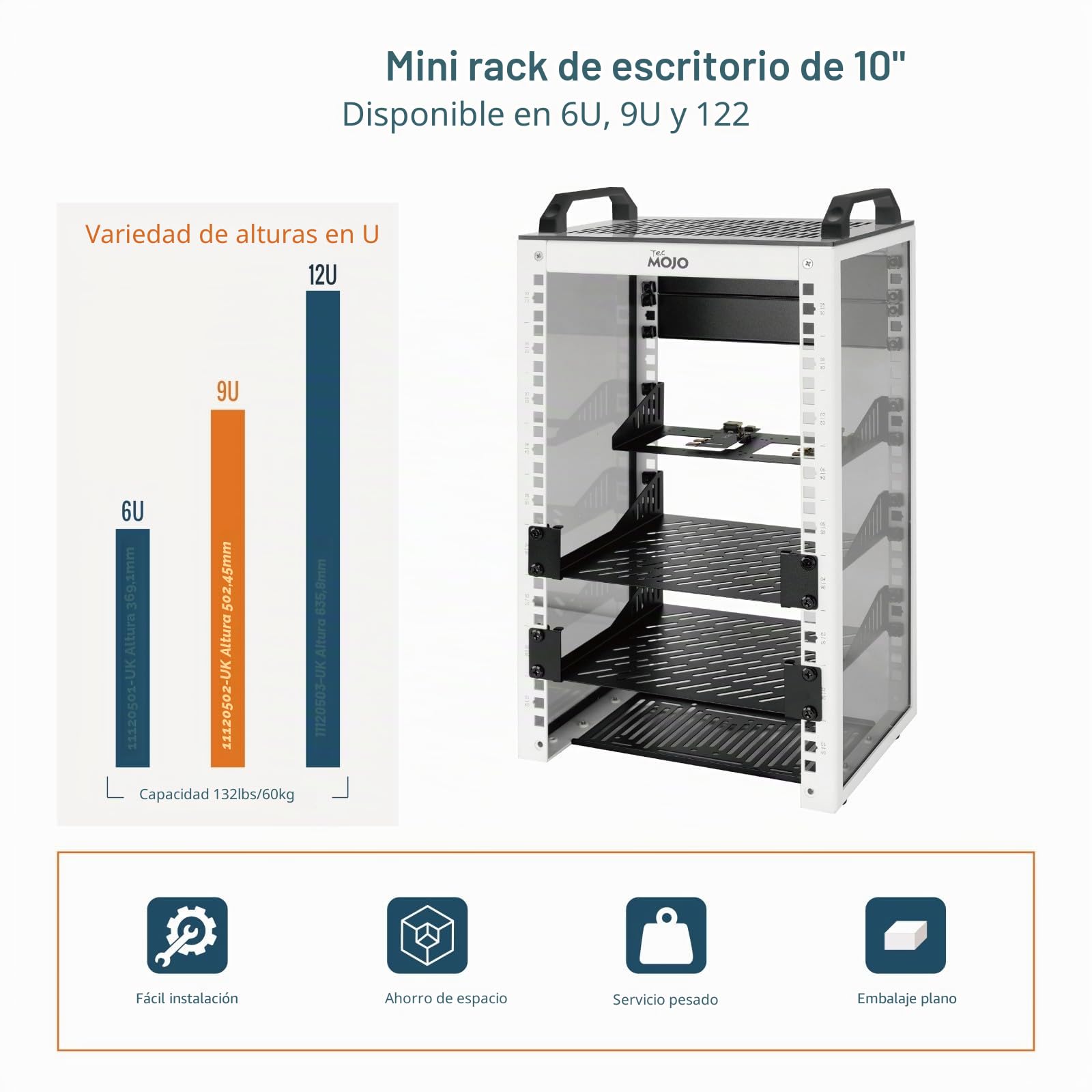 Tecmojo Mini rack de escritorio de 25,4 cm (10 pulgadas) 9U 200mm de profundidad, con estante SBC, placa adaptadora Micro HDMI a HDMI, panel en blanco, para equipos AV, NAS y servidor de 25,4 cm (10