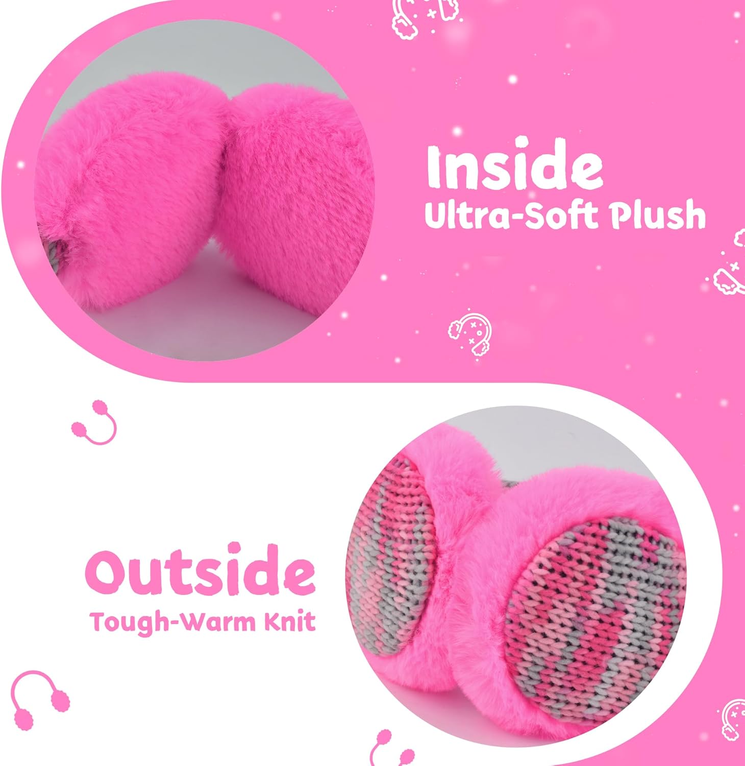 Kids Winter Ear Muffs with Gloves Set - Plush Knit Earmuffs & Mittens, Adjustable Soft Ear Warmers for Boys Girls 3-16 Years - Image 2
