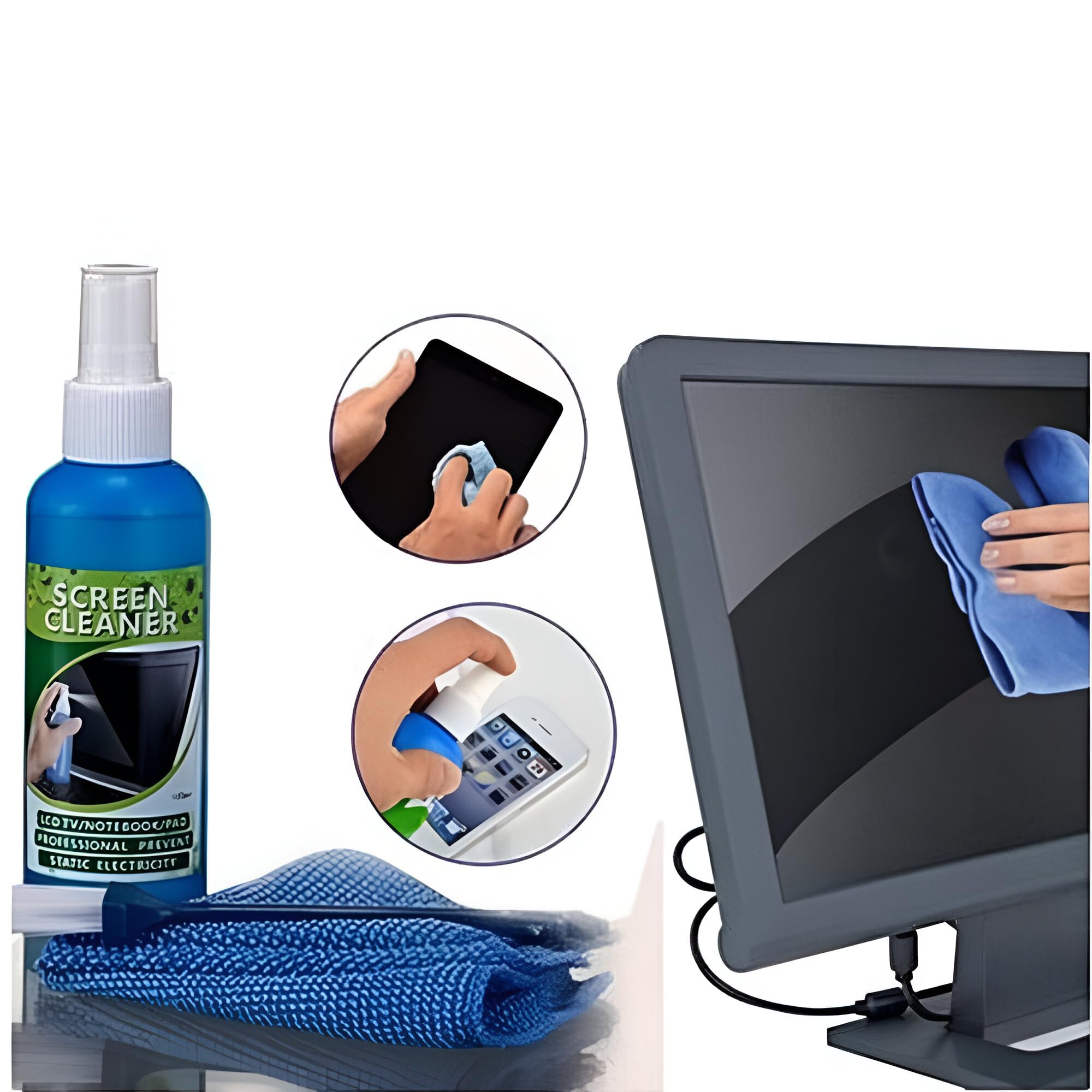 Upix 3 in 1 Screen Cleaning Kit with100ml Anti-Static Liquid Spray, Soft Brush & Microfiber Cloth for Smartphone, Laptop, Camera, Tablet, Binocular, Lens, TV Screen 3