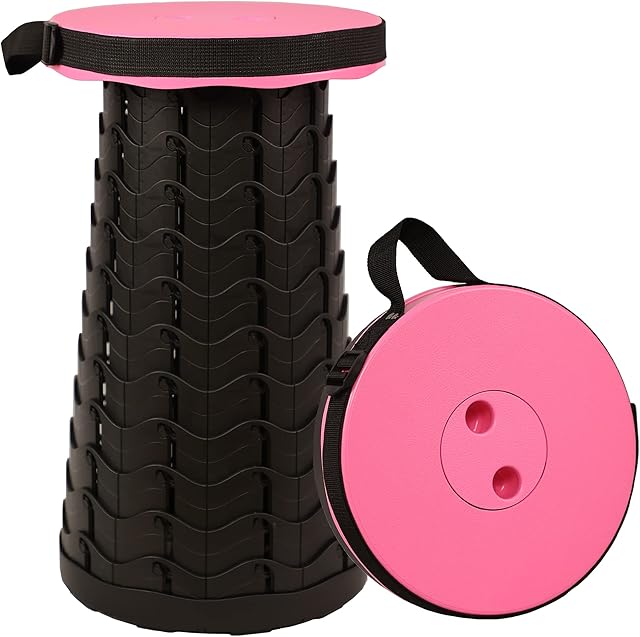 MKBK Telescopic Stool-Adjustable Camping Stool Fishing Stool Outdoor Stool for Camping,Fishing,Hiking,Light and Sturdy (Pink)