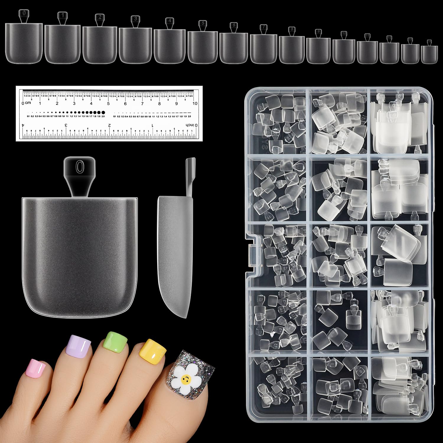 AIMEILI Unghie Finte Piedi 240 Pezzi 15 Misure Soft Gel Tips Full Cover Unghie Artificiali Piedi Toe Nails Punte Gel Tip Fake Nails con Scatola Trasparente - 020
