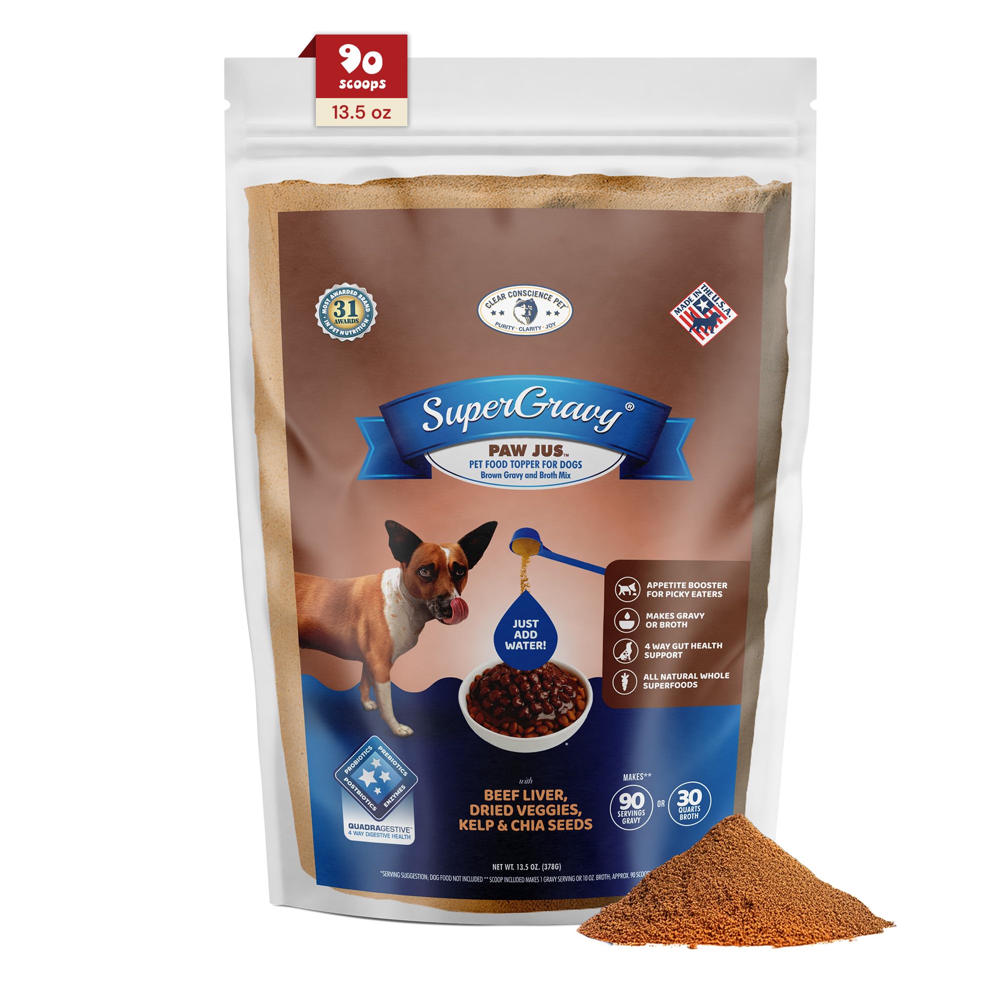 CLEAR CONSCIENCE PET® Paw Jus™ SuperGravy® – Natural Dog Food Gravy Topper – Hydration Broth Food Mix – Human Grade – Kibble Seasoning for Picky