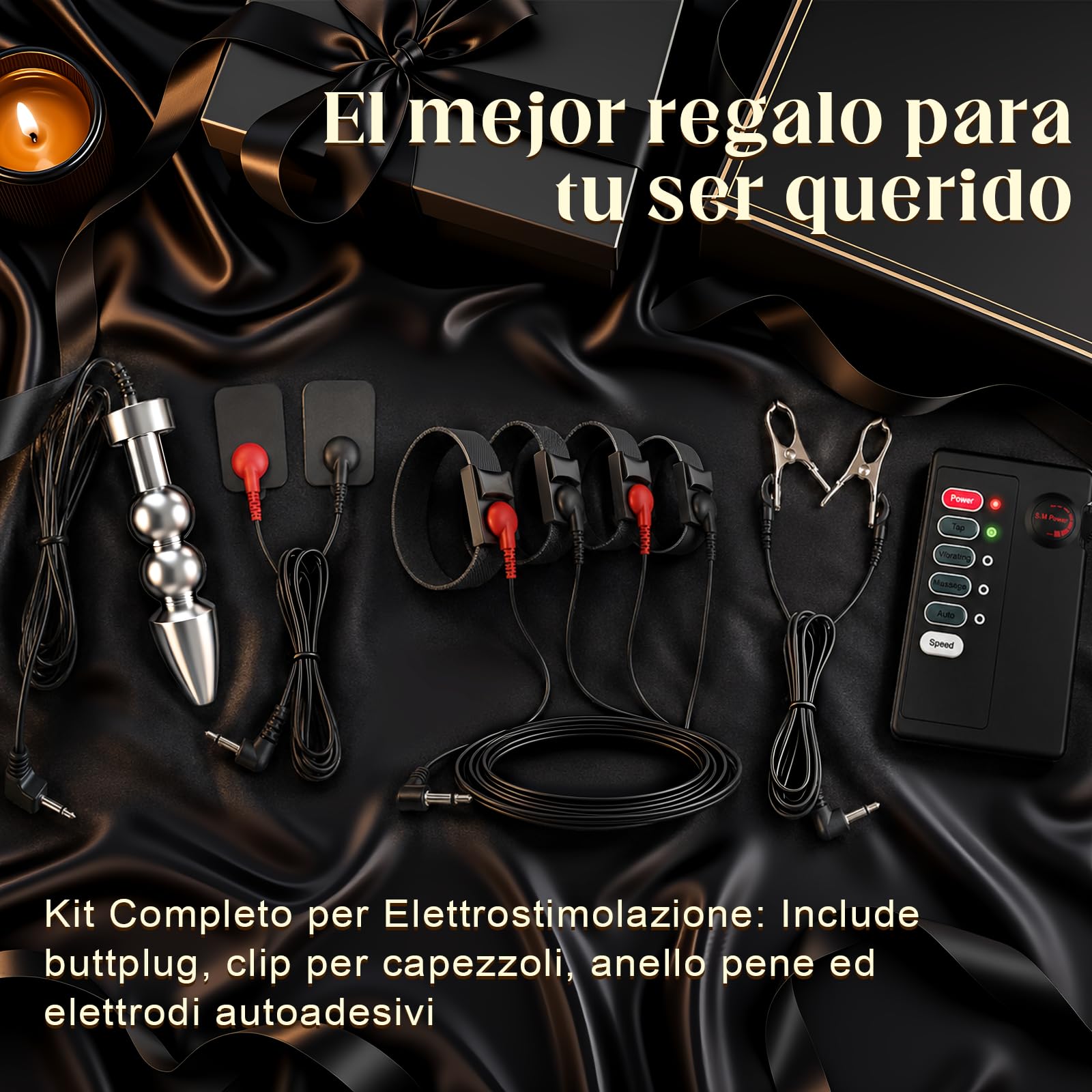 Tapón Anal Eléctrico para Electroestimulación, Anillo para el Pene y Pinza para Pezones, Juguetes de Entrenador Anal, Juguetes Sexuales para Parejas de Mujeres y Hombres