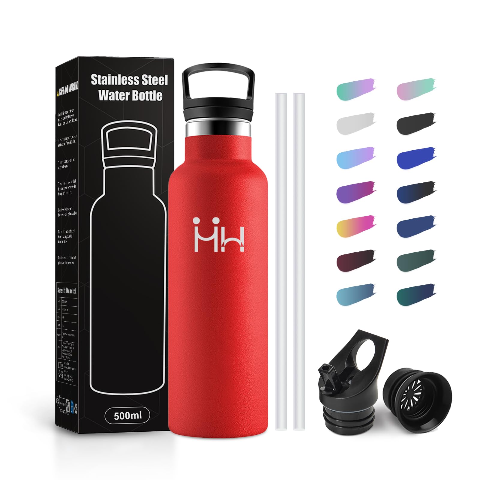 JAPORIA Children's Water Bottle, 500 ml, Leak-Proof Thermos Flask with Straw, Sports Drinking Bottle, Suitable for Carbonated Drinks, BPA-Free, Water Bottle for School, Travel,