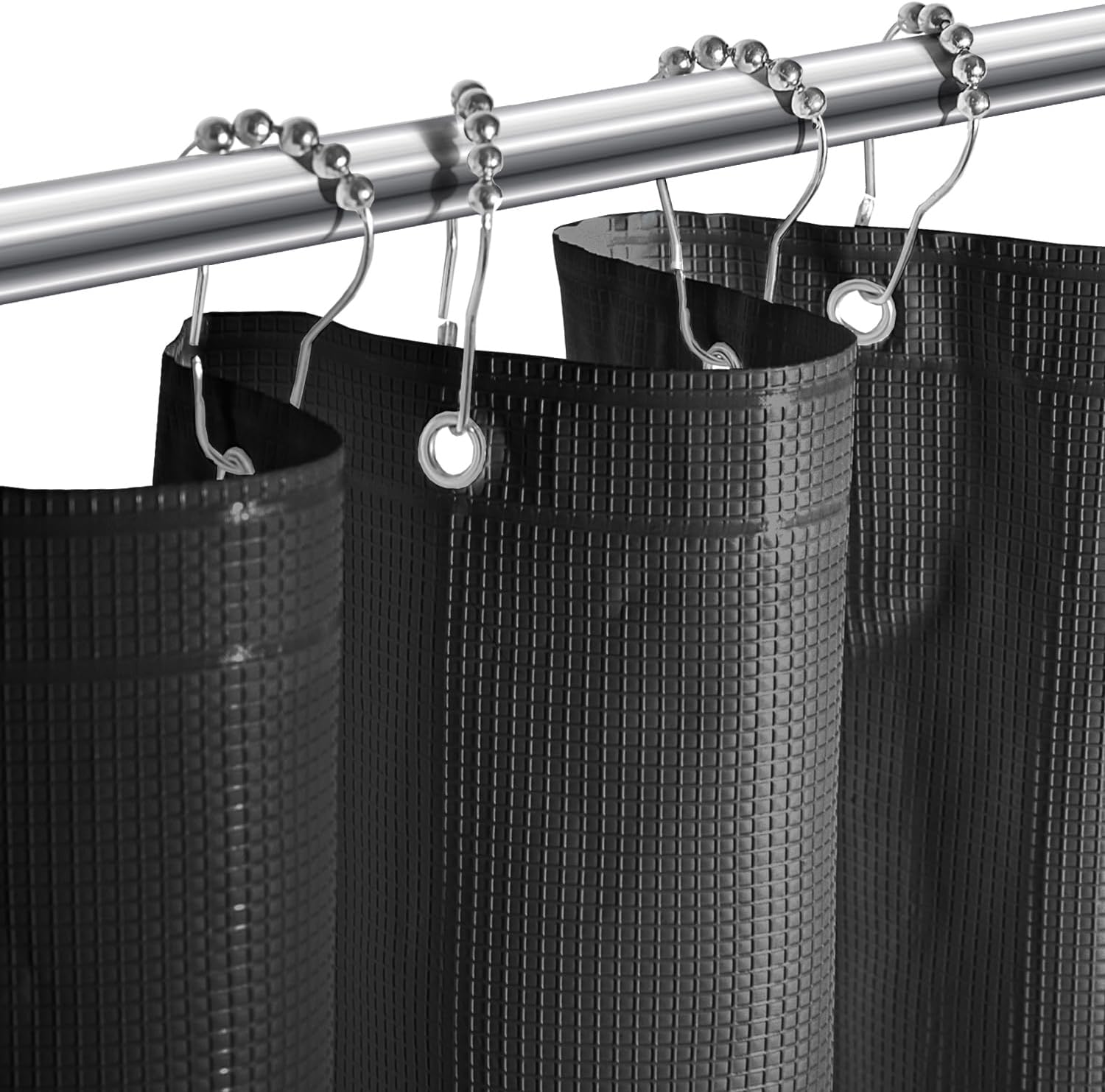 Tititex 8G Heavy Duty Plastic Solid Black Shower Curtain Liner with 3 Magnets - Texture Waffle Grid Plaid Pattern PEVA Waterproof Shower Liner Bathroom Accessories 72x72 inch