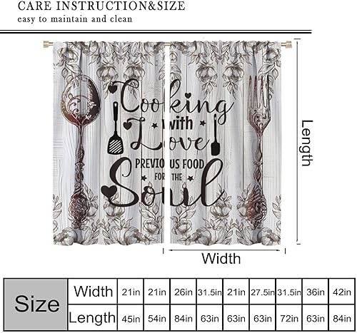 Miniatura 2 de Cortinas rústicas de cocina, cuchara, tenedor, tablón, patrón retro, floral, para cocina, tratamiento de ventanas para sala de estar, cafetería, 42