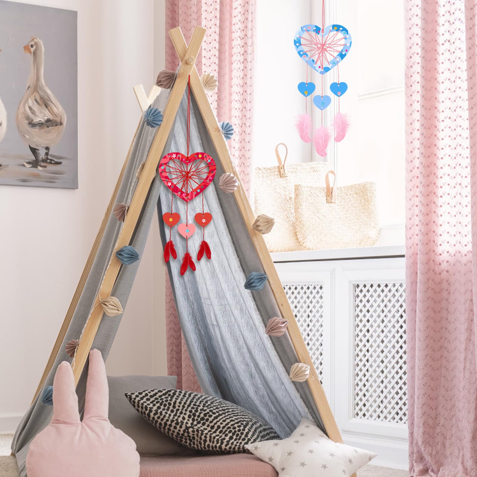 VAWSVOCS Acchiappasogni, piccolo acchiappasogni fatto a mano con piume per camera da letto, decorazione per la casa, da appendere alla parete, mobile decorativo per ragazze