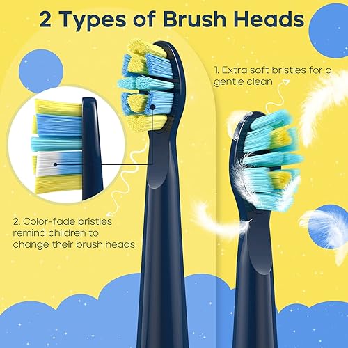 Miniatura 3 de SEAGO Cepillo de dientes eléctrico recargable para niños con temporizador y adhesivo para más de 6 años, 38000 VPM, 5 modos, 4 cabezales de