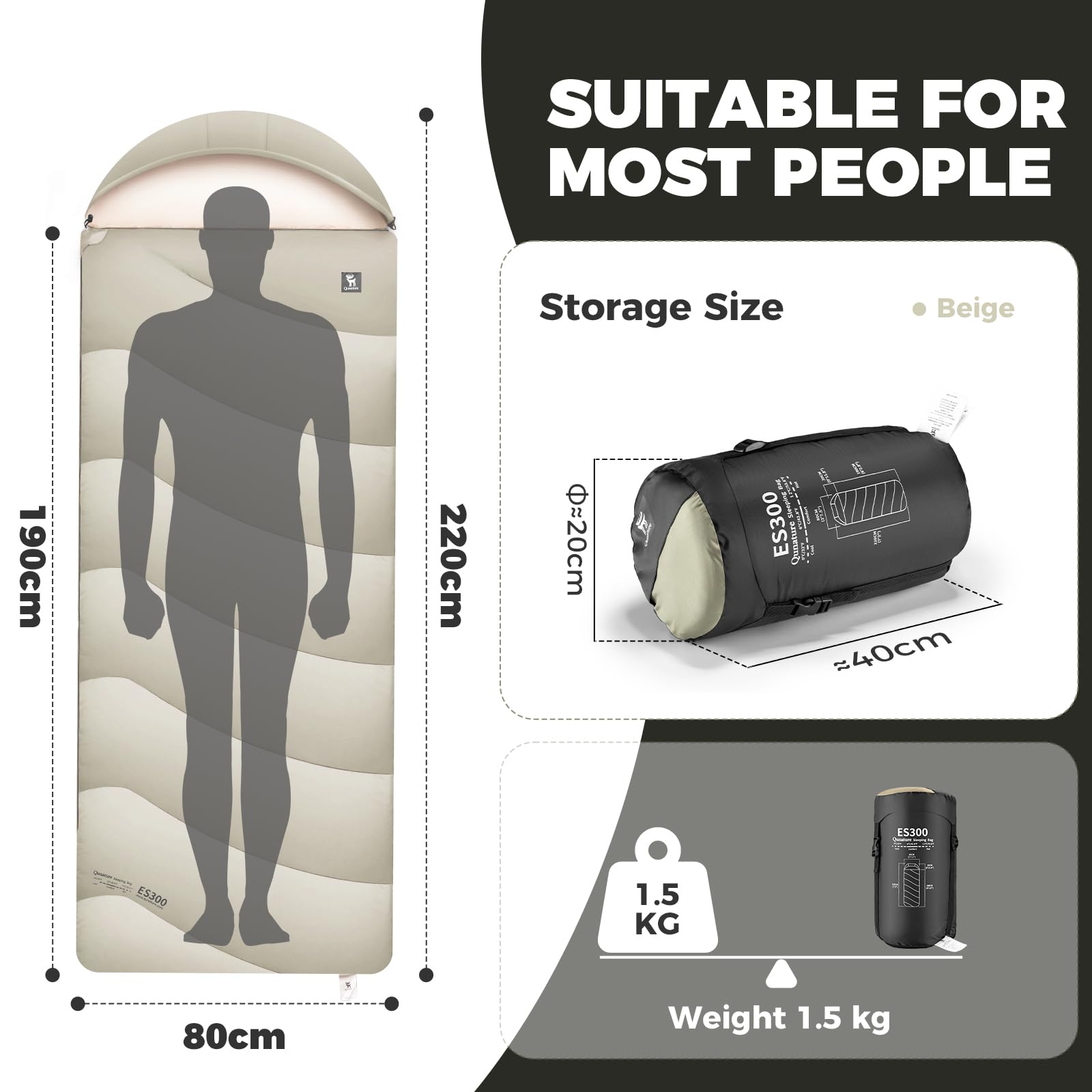 Saco de Dormir Invierno Ultraligero Compacto y Impermeable con Capucha y Cordón, Sleeping Bag Cálido para Camping y Senderismo, 200x80cm