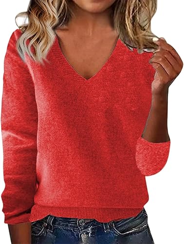 Warm Plus Size Sweaters for Women V Neck Classic Soft Pullover Sweater Loose Cas