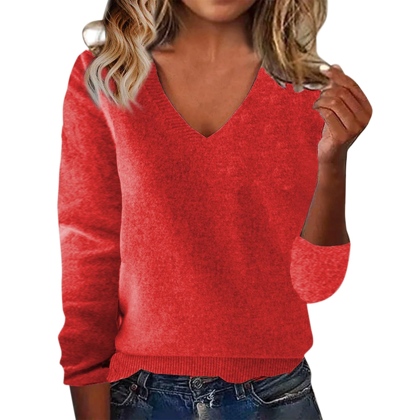 Cozy Cashmere Sweaters for Women Soft Warm V Neck Fall Winter Plus Size Pullover Sweater Lightweight Jumpers 2025